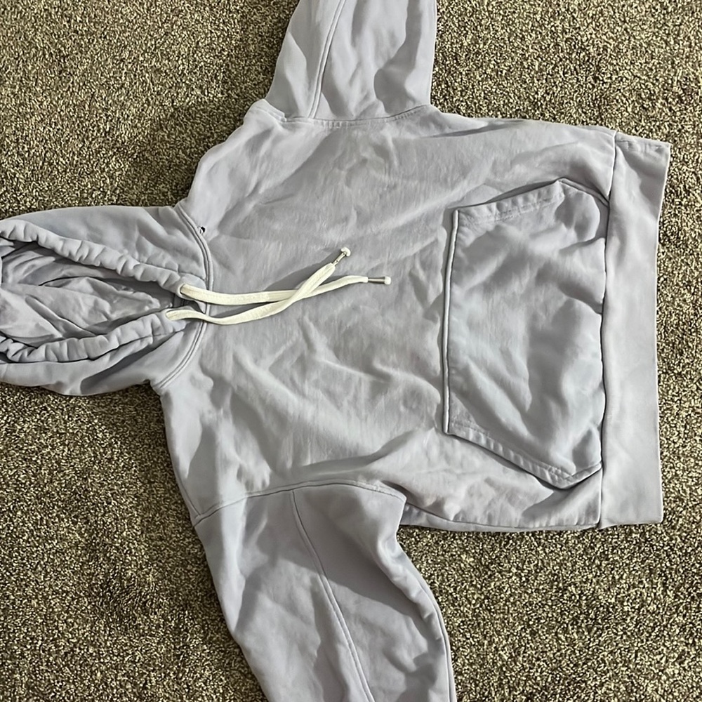 Cropped Purple Hoodie with a small little rip in the middle. Very warm